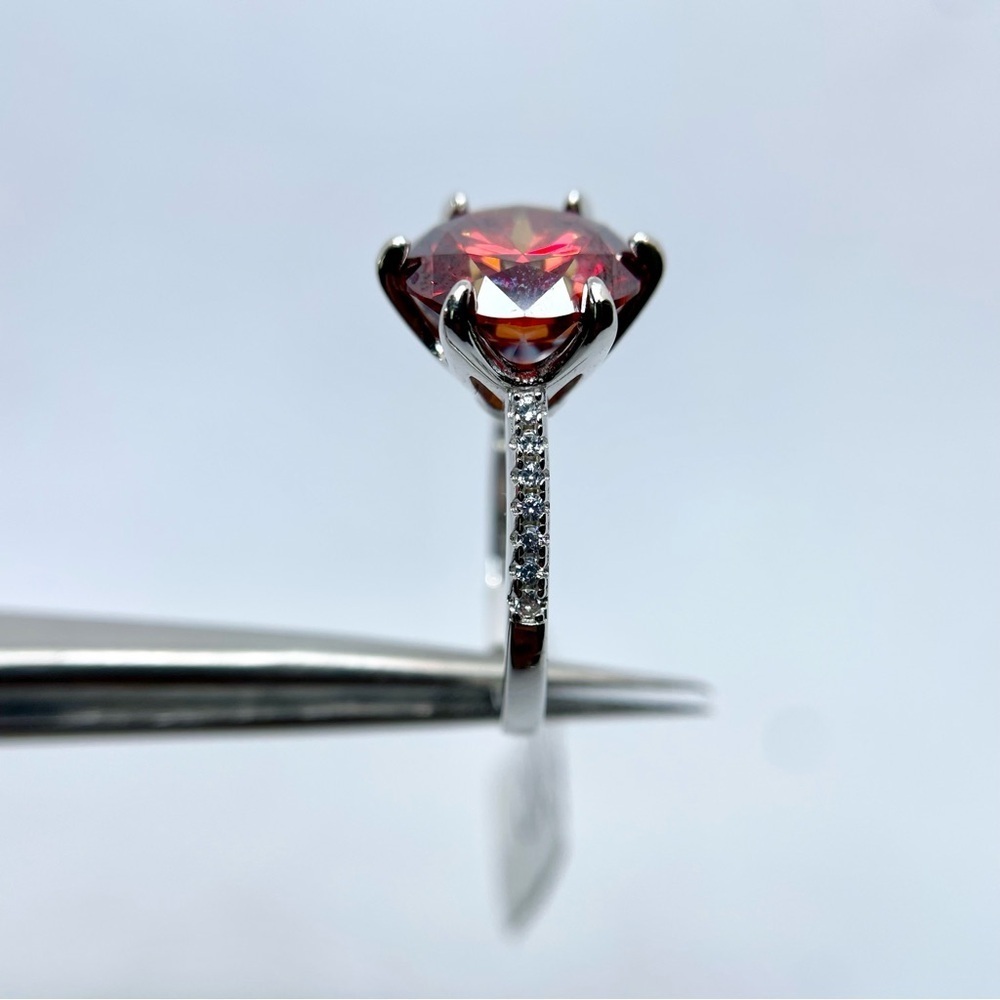 5 Carat Red Moissanite Ring 6 Prong Halo 18K White Gold Finish 925 Silver - Picture 14 of 15